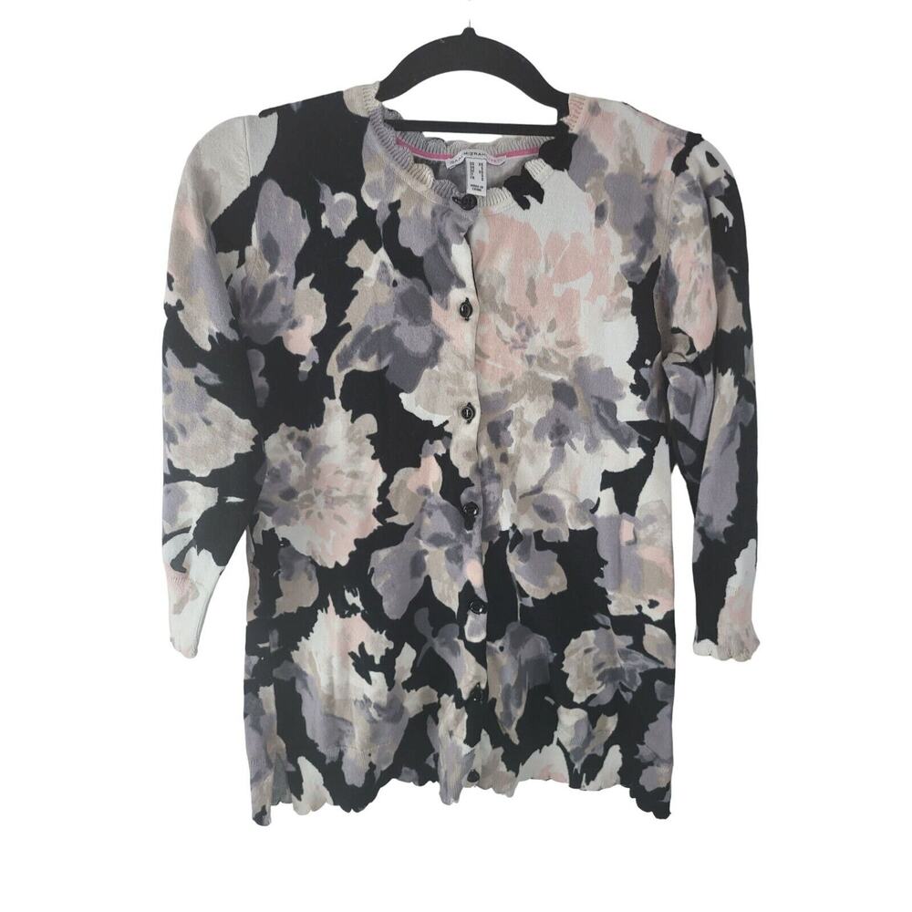 Issac Mizrahi Coquette Cardigan XS Womens Long Sleeve Multicolor Floral